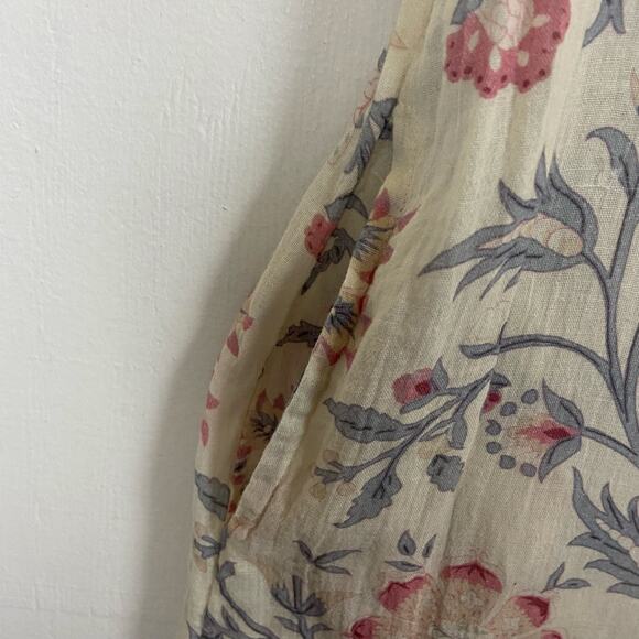 Sundance Fleur Chateau 100% Cotton Cream Pink Fray Floral Midi Dress Medium - Picture 5 of 13